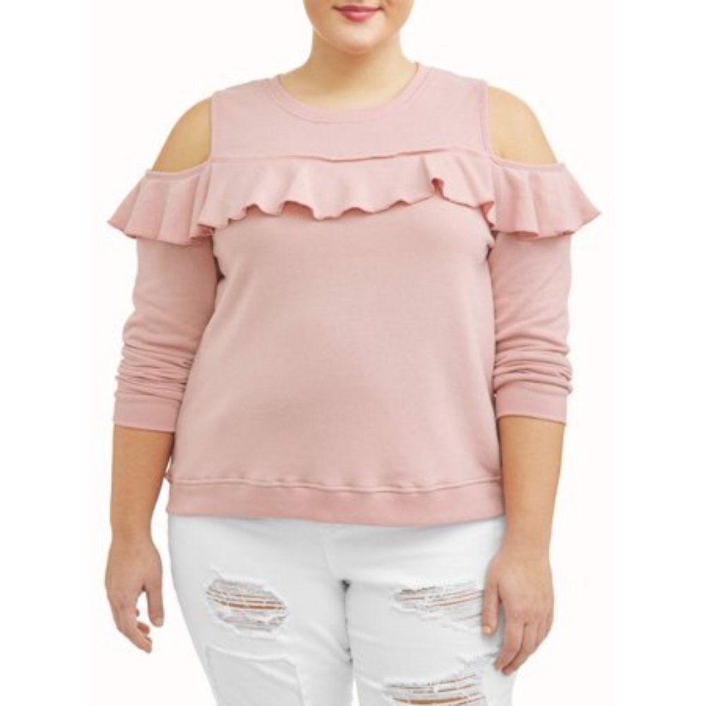 NWT Eye Candy Pink Open Shoulder Ruffle Sweatshirt